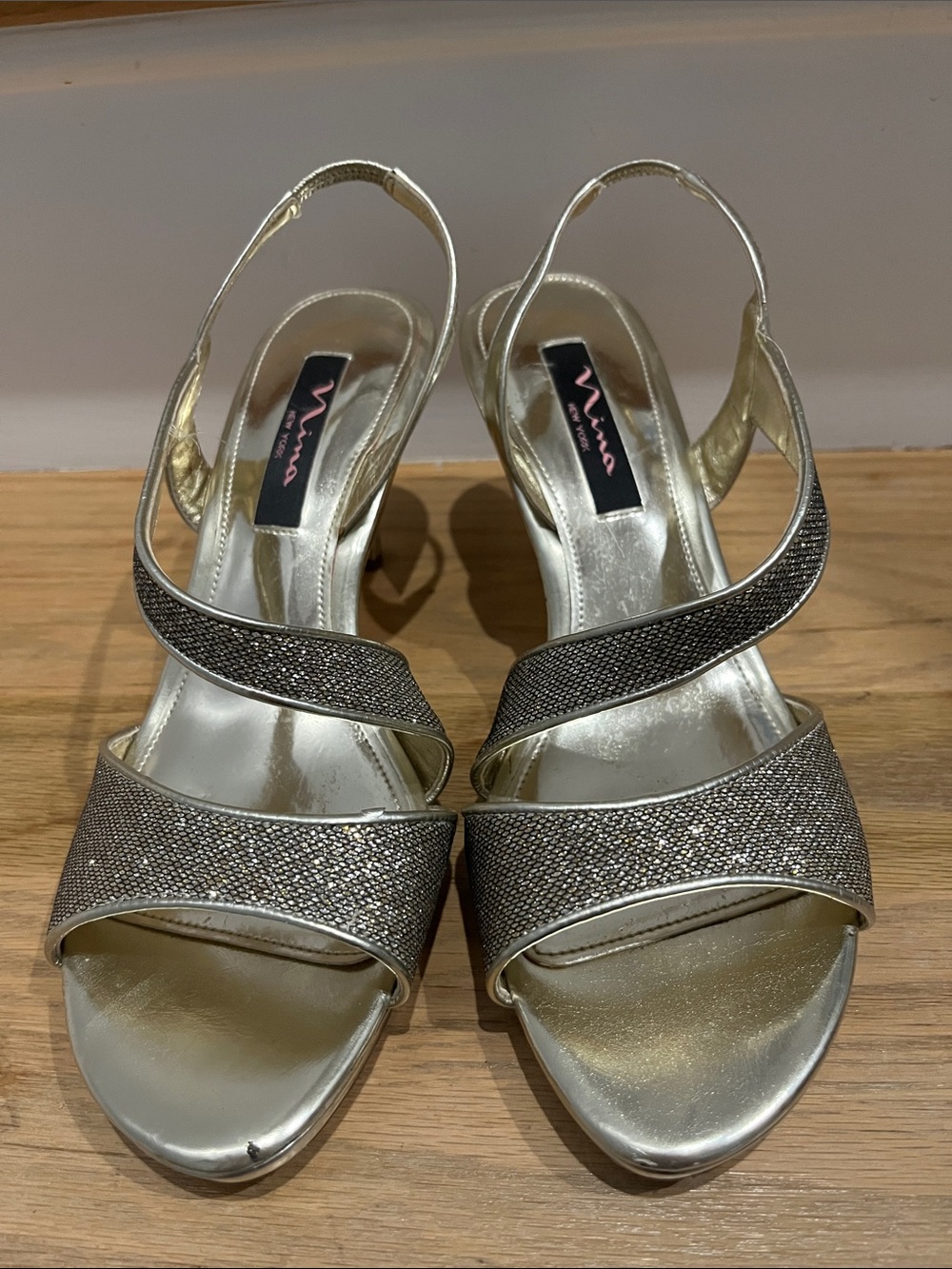 Nina Gold Metallic Strappy Slingback Heels